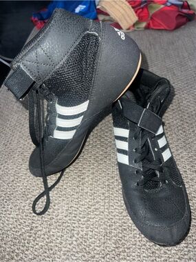 Youth adidas Black Wrestling Shoes with White Stripes